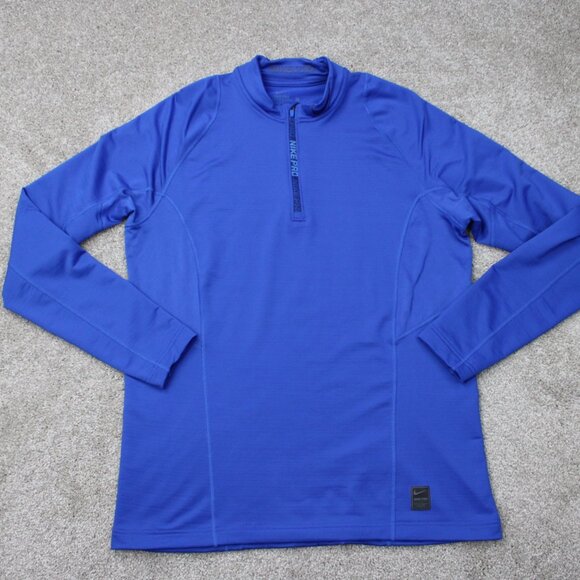 Nike Pro Sweatshirt Mens Large Blue Hyperwarm 1/4 Zip Mock Neck L/S Pullover - Picture 1 of 15
